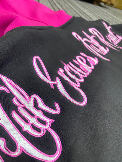 Toddler/Kids/Youth O.G 'BTTB Clothing N.E.J.R' Fully Embroided Pull-Over Hooded Black & Pink Tracksuit.
