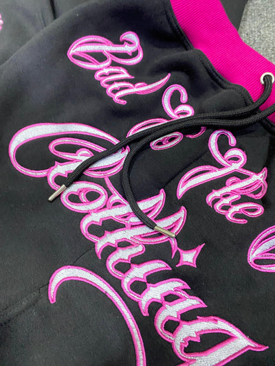 Toddler/Kids/Youth O.G 'BTTB Clothing N.E.J.R' Fully Embroided Pull-Over Hooded Black & Pink Tracksuit.