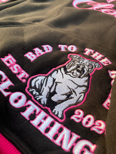 Toddler/Kids/Youth O.G 'BTTB Clothing N.E.J.R' Fully Embroided Pull-Over Hooded Black & Pink Tracksuit.