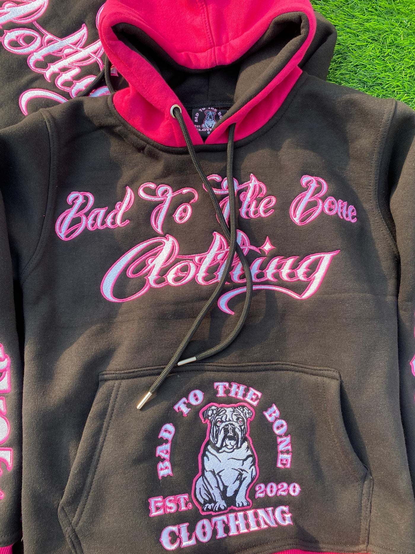 Toddler/Kids/Youth O.G 'BTTB Clothing N.E.J.R' Fully Embroided Pull-Over Hooded Black & Pink Tracksuit.
