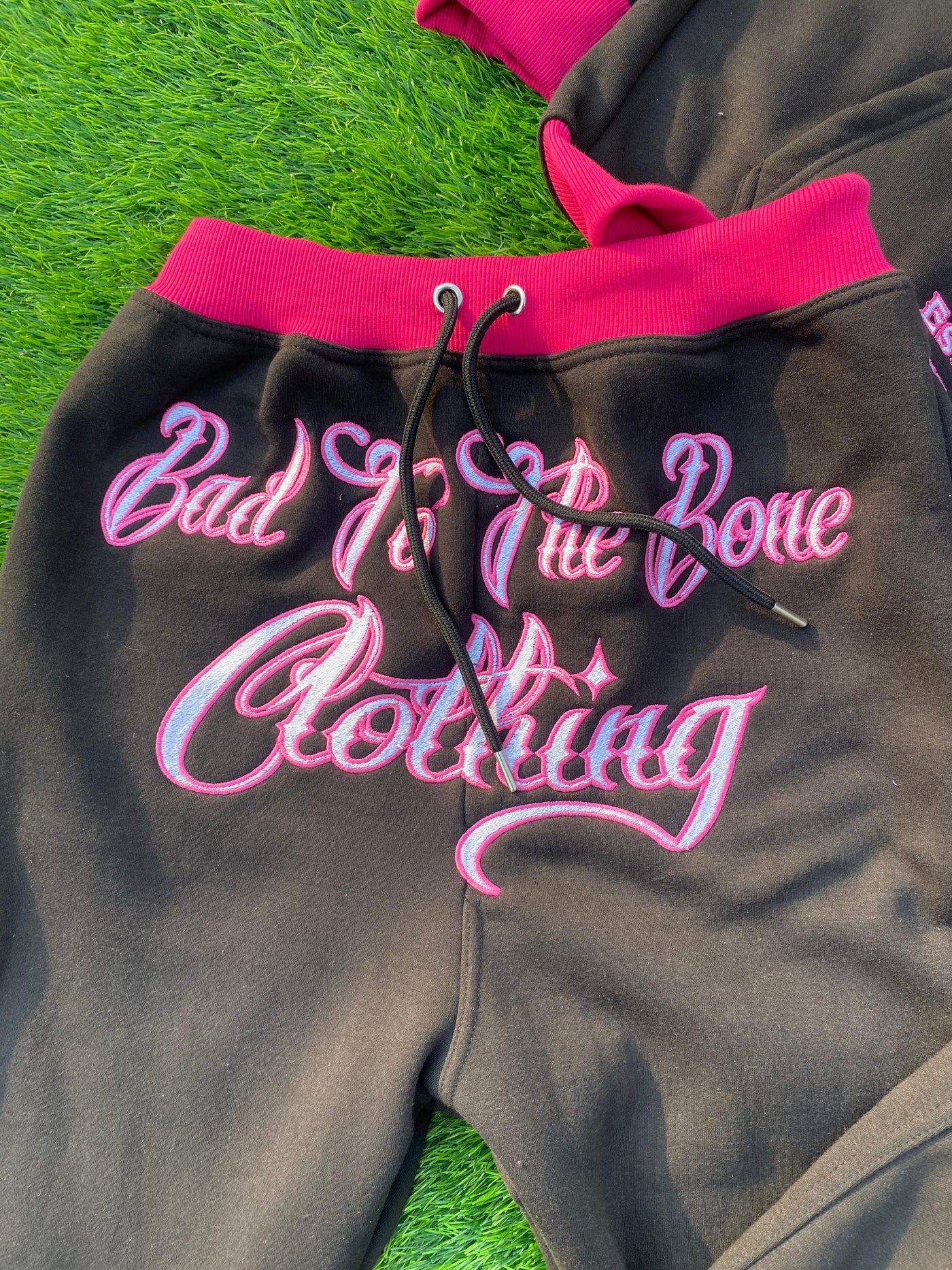 Toddler/Kids/Youth O.G 'BTTB Clothing N.E.J.R' Fully Embroided Pull-Over Hooded Black & Pink Tracksuit.
