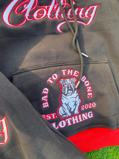 Toddler/Kids/Youth O.G 'BTTB Clothing N.E.J.R' Fully Embroided Pull-Over Hooded Black & Red Tracksuit.